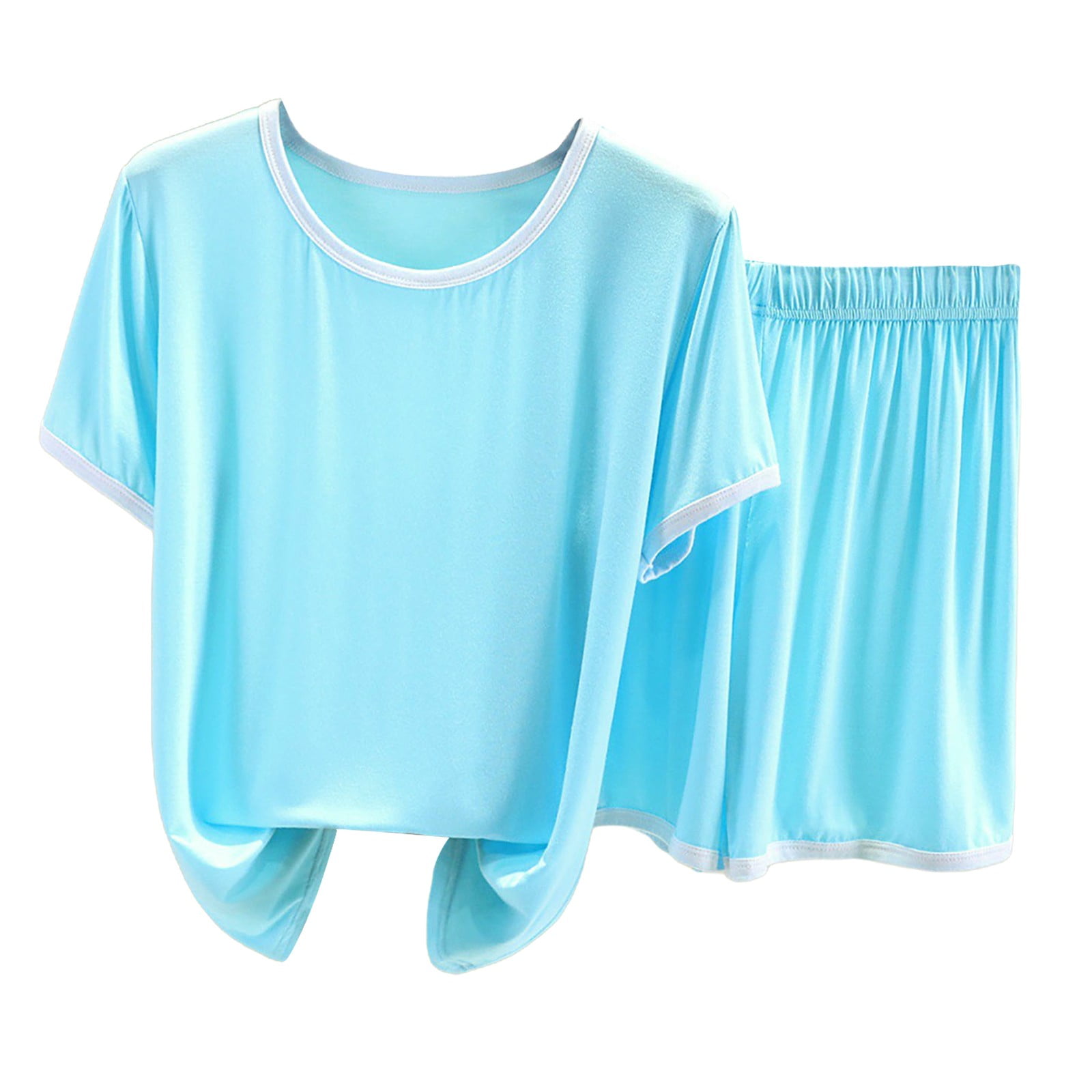 Anyally Women's Summer Pajama Set - Short Sleeve & Elastic Shorts With Pockets | Plus Size Lounge Sleepwear - View #3
