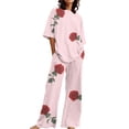thumbnail image 1 of Women's Pajama Sets Short Sleeve Sleepwear Loungewear Suitable Summer O Neck Loose Floral Print Top Shirt With Pants Large Size 2 Set Plus Size Womens Clothing, 1 of 5