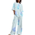 thumbnail image 1 of Women's Pajama Sets Short Sleeve Sleepwear Loungewear Suitable Summer O Neck Loose Floral Print Top Shirt With Pants Large Size 2 Set Plus Size Womens Clothing, 1 of 5