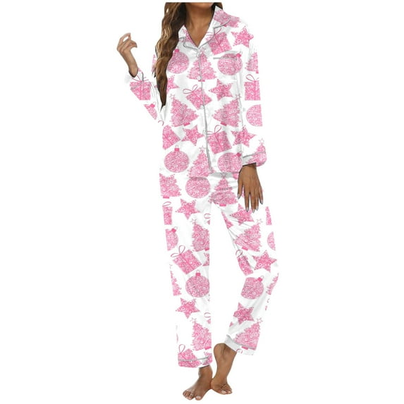 Women's Pajama Sets – Soft Bamboo Lounge Sets, Comfortable Cooling Sleepwear Women's Christmas Themed Printed Long Sleeve Pajama Set Festive Loungewear For Cozy Holidays