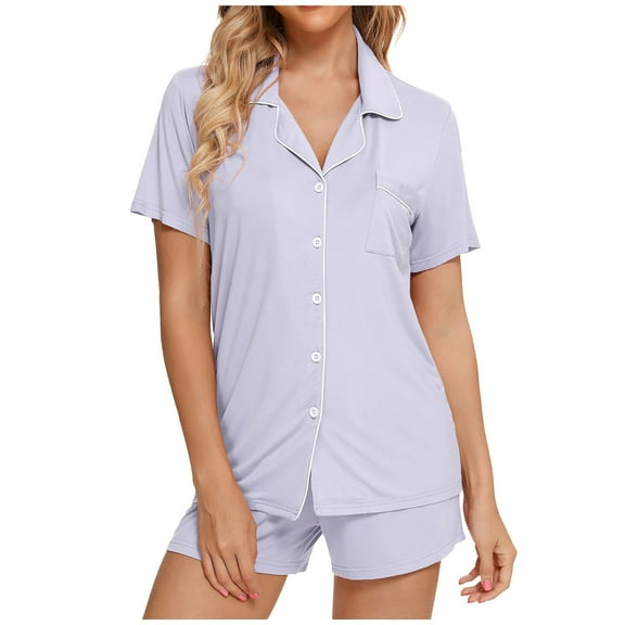 Women's Pajama Sets – Soft Satin Pajama Sets, Elegant Lounge Wear for Relaxation Womens Pajamas Set Short Sleeve Sleepwear Button Down Nightwear Shorts Soft Home Wear Sets