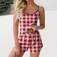 thumbnail image 1 of Women s Pajama Sets Spaghetti Strap Sleeveless Crew-Neck Tank Top Elastic Waist Soft Cute Shorts Summer Printed Lounge Sets Red S-2XL, 1 of 5