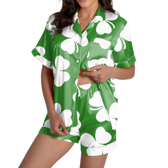 Women's Pajama Sets Trendy St Patrick'S Day Short Sleeve Top And Shorts Sleepwear,Green,M