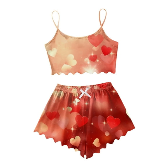 Women's Pajama Sets Trendy Valentine'S Day Printed Camisole Shorts 2 Pcs Women's Sleepwear