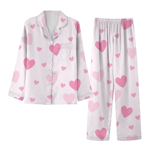 Women's Pajama Sets Women'S Winter Spring Home Leisure Valentine'S Day Bow Love Loose Imitation Color Ding Pajama Sleepy Pants Set, Women Pajama
