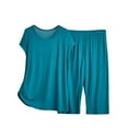 thumbnail image 1 of Women's Pajama Sets Womens Capri Pajama Sets Summer Short Sleeve Top With Capri Pants Soft 2 Pajamas,Blue Women Pajama Sets XL, 1 of 6
