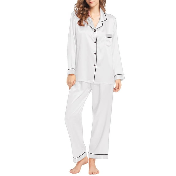 Women's Pajama Sets Womens Silk Like Pajamas Long Sleeve Set Two Piece Sleepwear Button Down Nightwear Loungewear Sets Women XXXXXL