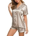 thumbnail image 1 of Women's Pajama Sets Womens Silk Satin Pajamas Set Two-Piece Sleepwear Loungewear Button-Down Sets,Beige Women Pajama Sets 2XL, 1 of 7