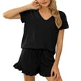 thumbnail image 1 of Women's Pajama Short Sleeve Sleepwear Soft Pj Set V Neck Top and Shorts Pajamas Set, 1 of 2