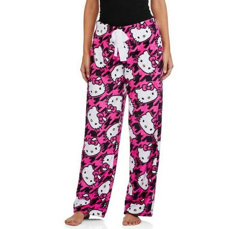 Womens Ladies Plush Fleece PJ Pajama Pants 3122FLWR, Sky Blue Pink