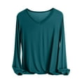 thumbnail image 1 of Women's Pajama Tops Long Sleeve V-Neck Sleep Shirts Solid Color Soft Basic Pj T-shirt Casual Loose Loungewear, 1 of 5