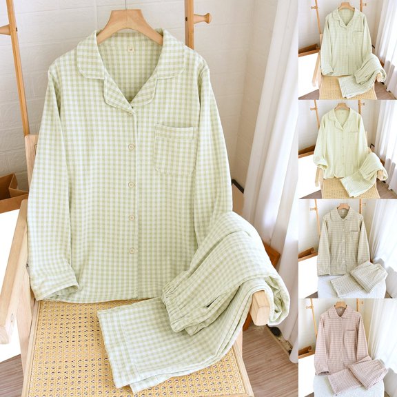 Women's Pajamas 2 Piece Plaid Flannel Long Sleeve Sleepwear Cozy Loungewear Soft Warm Nightwear Home Outfits