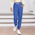 thumbnail image 1 of Women's Pajamas Elastic Waist Drawstring Solid Straight Leg Cuffed Pants with Pockets for Spring Blue XL, 1 of 6