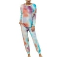 thumbnail image 1 of Women's Pajamas Lounge Set Casual Soft Tie Dye Crewneck Long Sleeve Top and Pants 2 Piece Outfits Pjs Sleepwear Ladies Clothes, 1 of 8