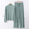 thumbnail image 1 of Women's Pajamas Matching Pajama Set for Women Comfy Womens Pajamas Pajama Pants Set Soft Womens Pajama Sets Summer Solid Color High Neck Long Sleeve T-Shirt Lace Up Wide Leg Pants Home Wear, 1 of 3