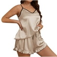 thumbnail image 1 of Women's Pajamas Plus Size 4X Under $10 Solid Color Large Size Frill Silk-Like Shorts Backless Pajamas Set, 1 of 6