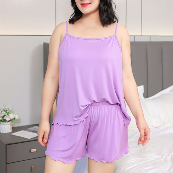 Women's Pajamas Plus Size Under $10 Fashion Solid Color Thin Loose And Casual Home Tank Tops Short Pants Pajamas Sets