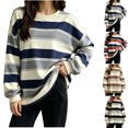 thumbnail image 1 of Women's Pajamas Relaxed Fit Striped Long Sleeve Crew Neck Pullover Top, 1 of 5