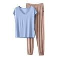 thumbnail image 1 of Women's Pajamas Set 2 Piece Modal Short Sleeve Shirt and Jogger Pant Sleepwear Soft Lightweigh Pjs Lounge Sets, 1 of 7
