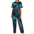 thumbnail image 1 of Women's Pajamas Set Crew Neck Loungewear Sleepwear Short Sleeve Top Pants Pj Sets, Peacock Feathers Cool Peafowl, 1 of 6