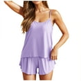 thumbnail image 1 of Women's Pajamas Set - Ice Silk 2 Piece Sexy Sleepwear V-neck Pajamas Comfy Elastic Waist Cami Shorts Set Loungewear, 1 of 5