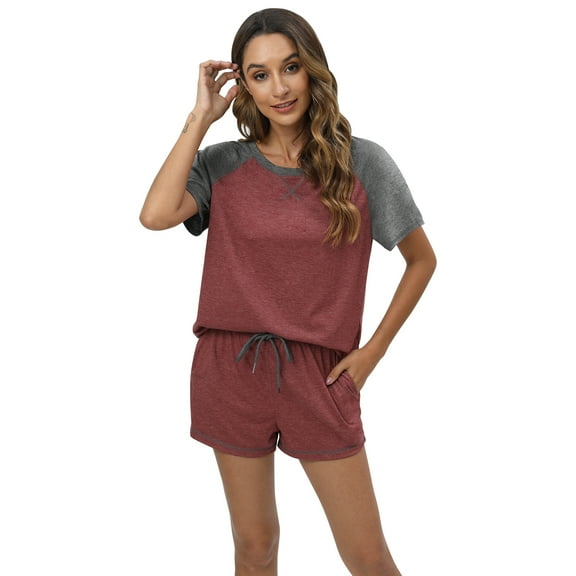 Women's Pajamas Set O Neck Short Sleeve Tops and Shorts Soft Sleepwear Pjs Sets Comfy Loungewear with Pockets