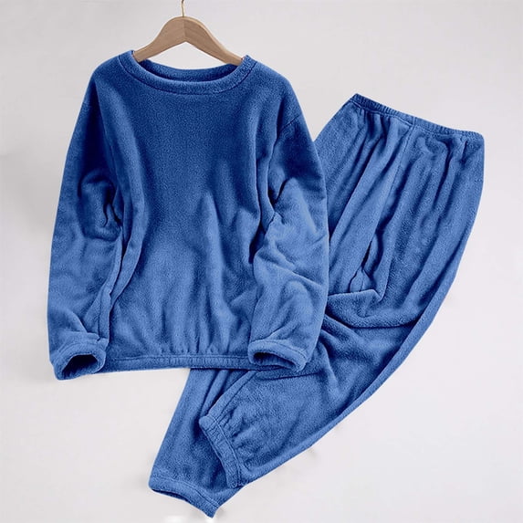 Women's Pajamas Set Plus Size Comfy Fuzzy Fleece Warm Flannel Sleepwear Workout Gym Lounge Travel Vacation Solid Long Sleeve 2 Piece Matching PJ Set Loungewear