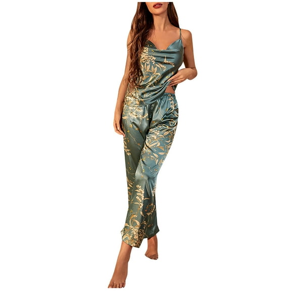 Women's Pajamas Set Printed Cami Top and Wide Leg Pants 2 Pieces Pjs Sleepwear Loungewear Outfits