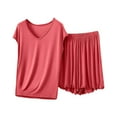 thumbnail image 1 of Women's Pajamas Set Soft Modal Cotton Cap Sleeve V Neck Tank Top with Shorts 2 Piece Pjs Outfits Loose Ruffled Sleepwear (XL, Watermelon Red), 1 of 3