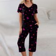 thumbnail image 1 of Women's Pajamas Set Soft V Neck Sleepwear Top and Capri Pj Lounge Sets Cartoon Heart Printed Nighty Plus Size, 1 of 7