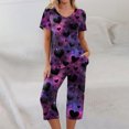 thumbnail image 1 of Women's Pajamas Set Soft V Neck Sleepwear Top and Capri Pj Lounge Sets Cartoon Heart Printed Nighty Plus Size, 1 of 7