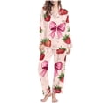 thumbnail image 1 of Women's Pajamas Sets 2 Piece Fruits Printed Button Up Long Sleeve Shirt and PJ Bottoms Pant Soft Sleepwear Outfits (XL, Pink 01), 1 of 7