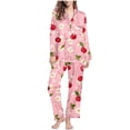 thumbnail image 1 of Women's Pajamas Sets 2 Piece Fruits Printed Button Up Long Sleeve Shirt and PJ Bottoms Pant Soft Sleepwear Outfits (XL, Pink #A), 1 of 7