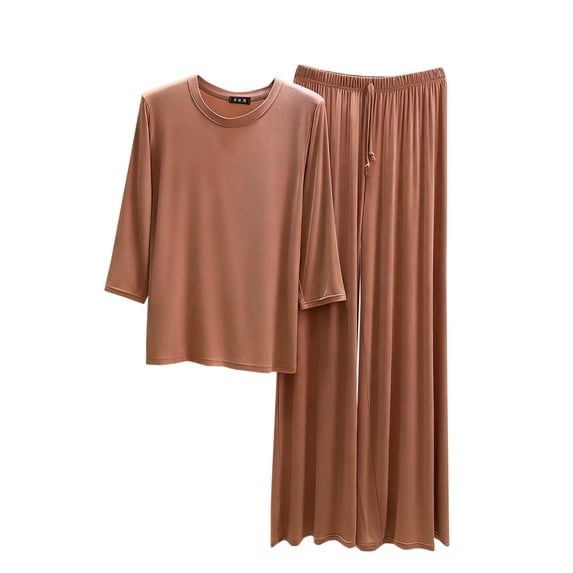 Women's Pajamas Sets 3/4 Sleeve Tops and Drawstring Long Pants Loungewear Plus Size 2 Piece Pjs Lounge Set