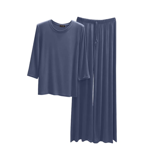 Women's Pajamas Sets 3/4 Sleeve Tops and Drawstring Long Pants Loungewear Plus Size 2 Piece Pjs Lounge Set