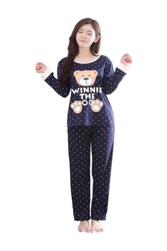 Women's Pajamas Sets Cartoon Nightwear Long Sleeves Sweet Loose Sleepwear