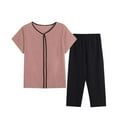 thumbnail image 1 of Women's Pajamas Sets New Pajama Sets for Women 2 Piece Loungewear Pjs Sets Short Sleeve T-Shirt Tops with Pants Matching Sets Casual Loose Summer Outfits Womens Pajamas Set Khaki 3XL, 1 of 3