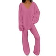 thumbnail image 1 of Women's Pajamas Sets Warm Winter Plush Soft V Neck Long Sleeve Tops and Pants 2 Piece Outfits Fuzzy Sleepwear, 1 of 7
