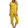 thumbnail image 1 of Women's Pajamas Short Sleeve Sleepwear Tops and Capri Pants Cute Print Pajama Sets with Pockets, 1 of 7