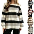 thumbnail image 1 of Women's Pajamas Soft Knit Striped Long Sleeve Crew Neck Pullover Top, 1 of 5