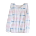 thumbnail image 1 of Women's Pajamas Tops Flannel Crew Neck Button Down Long Sleeve Print Pullover Soft Velvet Thermal Lounge & Sleep Wear (L, White-B), 1 of 3