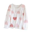 thumbnail image 1 of Women's Pajamas Tops Flannel Crew Neck Button Down Long Sleeve Print Pullover Soft Velvet Thermal Lounge & Sleep Wear (M, White), 1 of 3