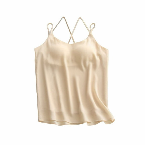 Women's Pajamas Tops Woman Lightweight and Chiffon V-Neck in Summer with Suspenders Vests Sleeveless Tops and Pajamas. Beige S