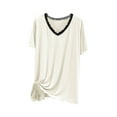 thumbnail image 1 of Women's Pajamas Tops Women Fashion Large Size V-Neck Solid Color Lace V-Neck Short-Sleeved T-Shirt Home Coat White Free Size, 1 of 3