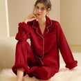 thumbnail image 1 of Women’s Pajamas Women's Imitation Silk Long-sleeved Pajamas Two-piece Set Can Be Worn As Home Clothes Pajamas Women Fall Pajamas Women Plus Size Pajamas for Women Set, 1 of 9