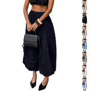 Womens Palazzo Balloon Pants Drawstring Waist Wide Leg Pleated Barrel Harem Pants Baggy Casual Lantern Joggers Black L