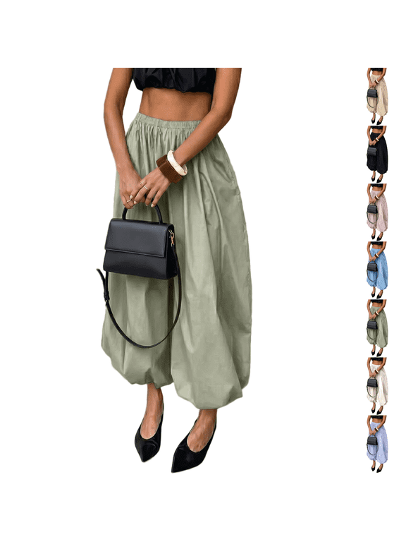 Women's Palazzo Balloon Pants Drawstring Waist Wide Leg Pleated Barrel Harem Pants Baggy Casual Lantern Joggers Mint Green S