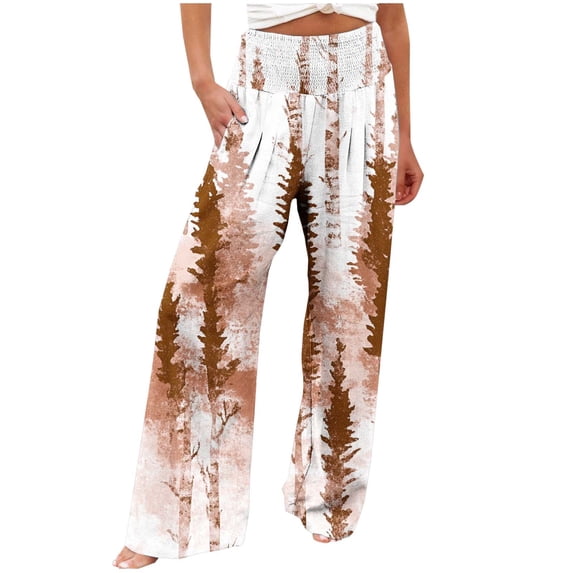 Women's Palazzo Pants Floral Printed Straight Wide Leg Slacks Elastic Waist Dressy Casual Pants with Pockets (L, Multicolor 1)
