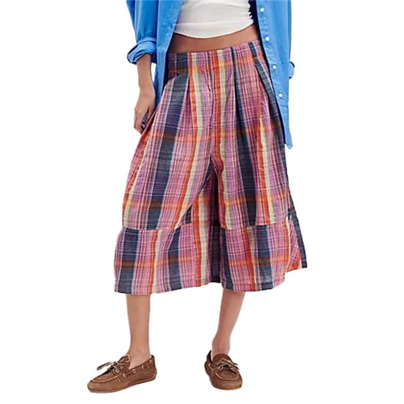 Women's Palazzo Pants Pocket Retro Plaid Wide Leg Loose Casual Long Trousers Pants for Women Pink XL