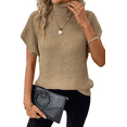 thumbnail image 1 of Women's Pale Khaki Turtleneck Textured Short Sleeve Sweater - [ZhiHiMeRi] | (US 16-18)XL, 1 of 8